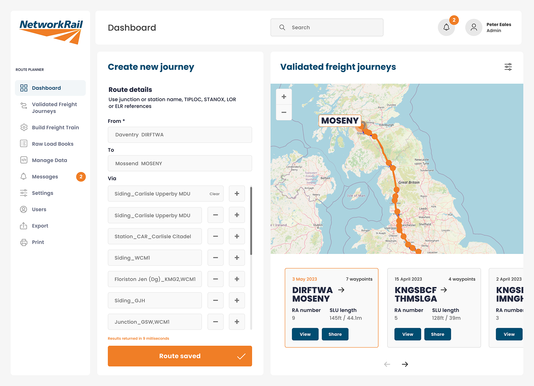 Network Rail UI Design Dashboard