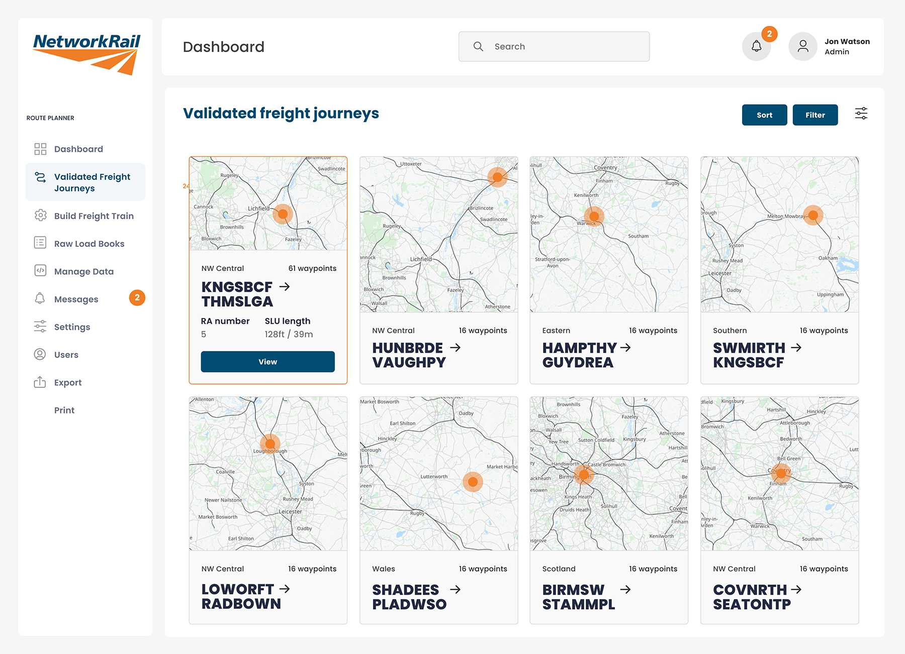 Network Rail UI Design Dashboard